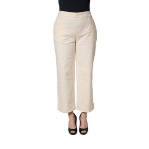 Alpha Studio Beige High Waist Straight Capri Cropped Trouser Women's Pants